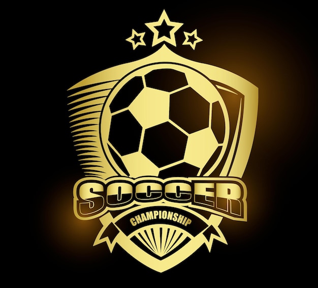 Illustration of golden soccer symbol or label