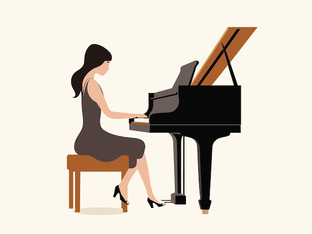 Illustration of Graceful Pianist Girl Playing Piano