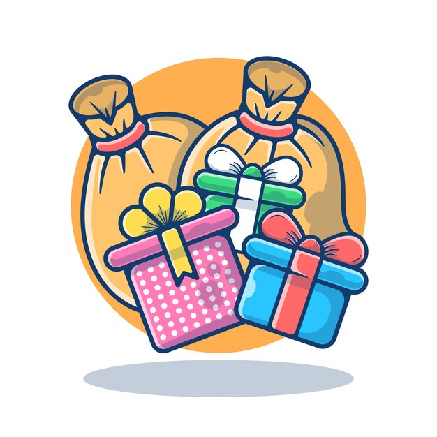 Illustration graphic of Santa Bag and Gift Box