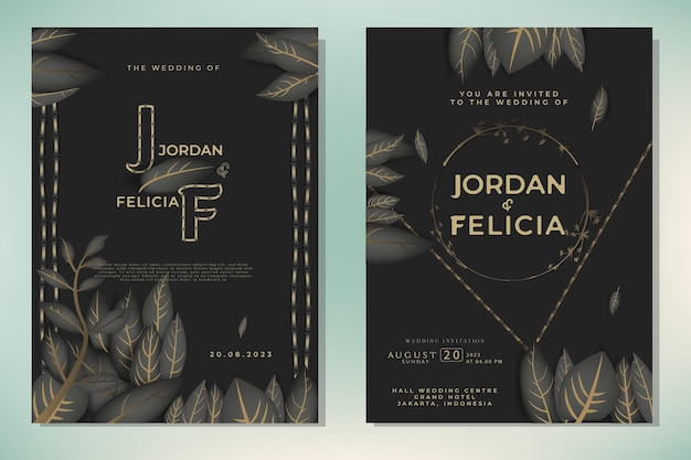 Illustration graphic vector of wedding invitation card set in dark yellow color free vector