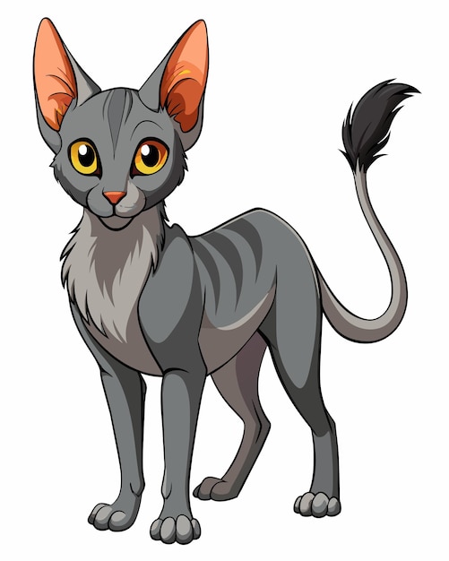 Illustration of a gray cat with yellow eyes in white background