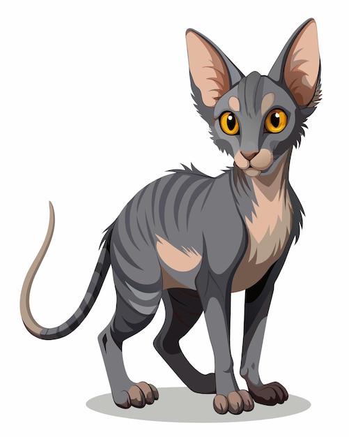 Illustration of a gray cat with yellow eyes in white background