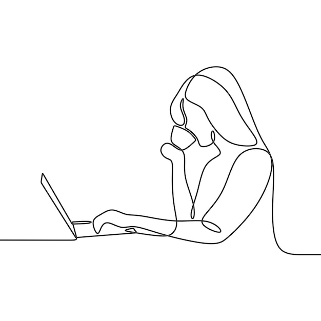 illustration great woman at work continuous drawing single line art