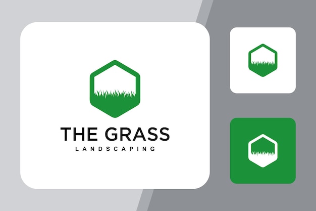 Illustration of green grass planted inside hexagon looks beautiful logo design