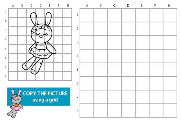 illustration of grid copy picture educational puzzle game with doodle bunny