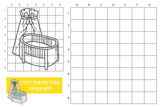 illustration of grid copy picture educational puzzle game with doodle cradle