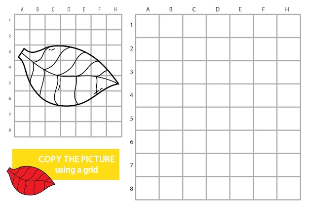 illustration of grid copy picture educational puzzle game with doodle leaf