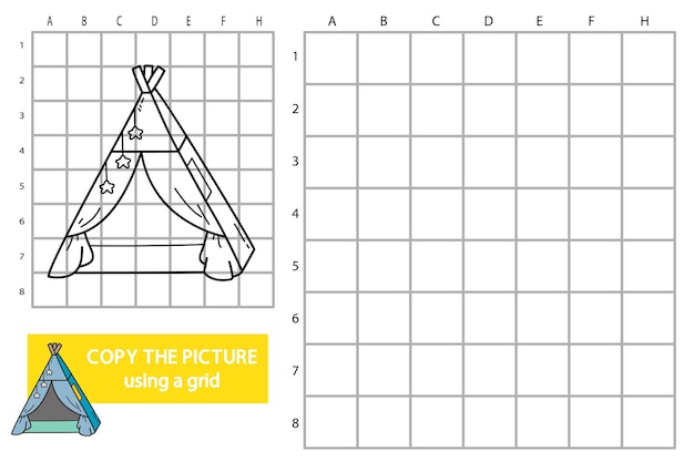 illustration of grid copy picture educational puzzle game with doodle