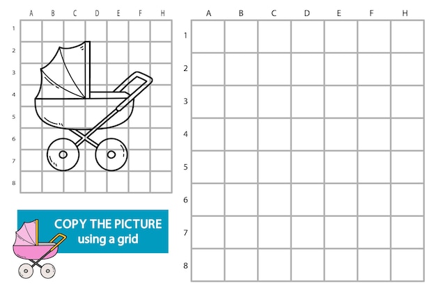 illustration of grid copy picture educational puzzle game with doodle