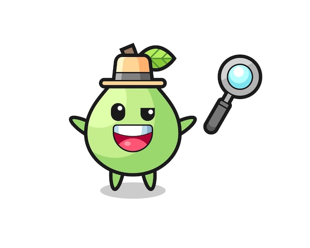 Illustration of the guava mascot as a detective who manages to solve a case