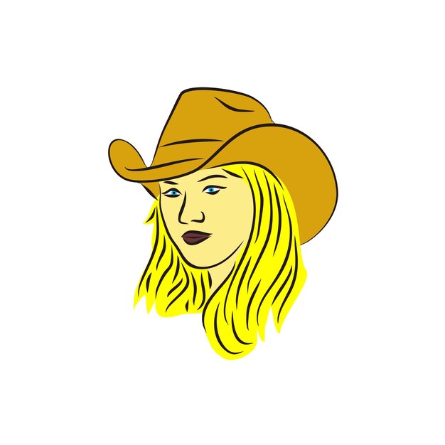 Illustration hair blonde cowgirl american cowboy girl western wearing hat logo