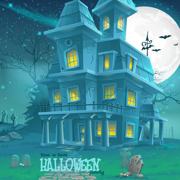 Vector illustration for halloween haunted house for a party