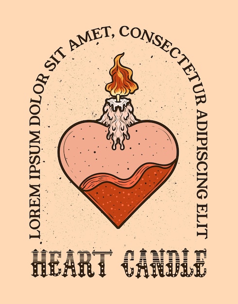 Illustration Hand drawn Heart candle engraving style Vector illustration