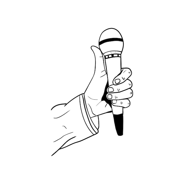 Illustration of a hand holding a microphonehand drawn icon of a hand holding a microphone