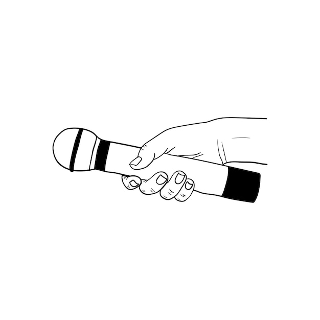 Illustration of a hand holding a microphonehand drawn icon of a hand holding a microphone