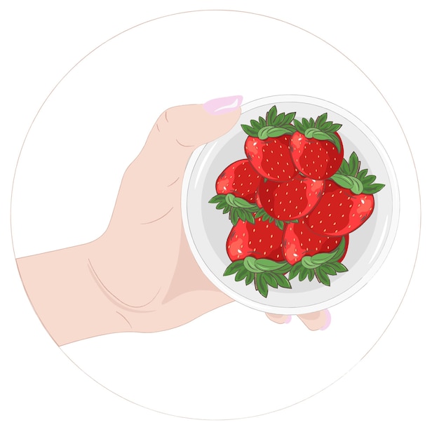 Illustration of a hand holding a strawberry in a cup