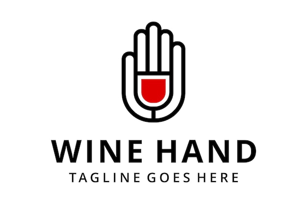 Illustration hand holding a wine glass drink sign logo design