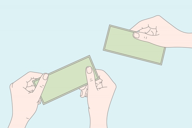 Illustration of hands holding paper money. Premium 