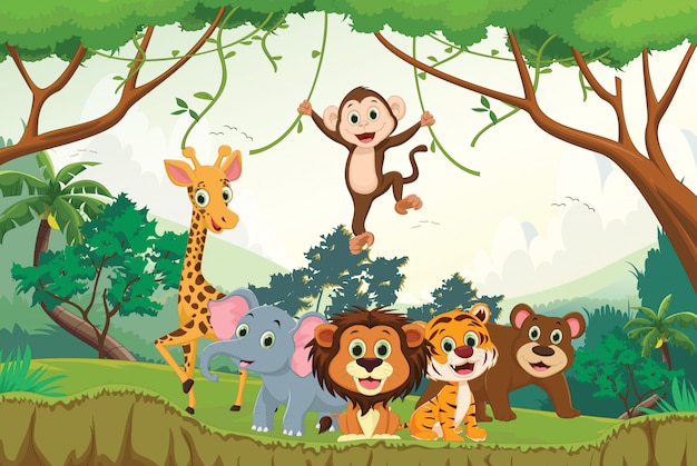 Illustration of happy animal in the jungle