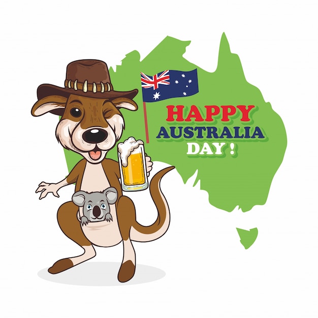 Illustration of Happy Australia day with koala and kangaroo