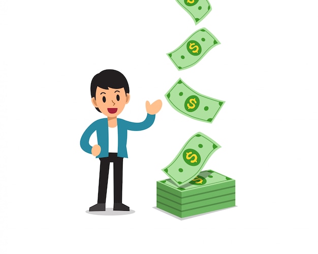  illustration of happy businessman with money banknotes cash falling