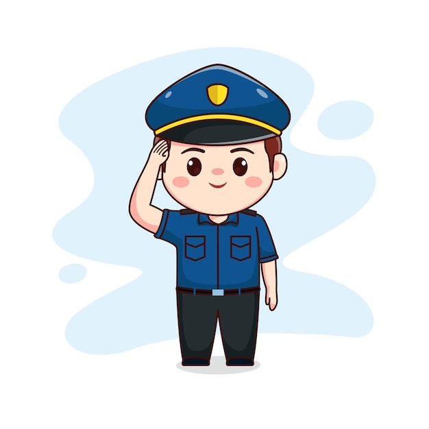 illustration of happy cute policeman kawaii chibi cartoon character design