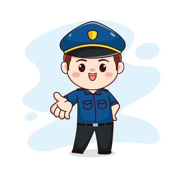 Illustration of happy cute policeman kawaii chibi cartoon character design