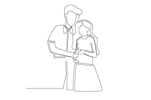 an illustration of happy family vector. Simple line concept of father mother baby drawing one line.