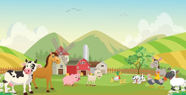 illustration of happy farm animal cartoon