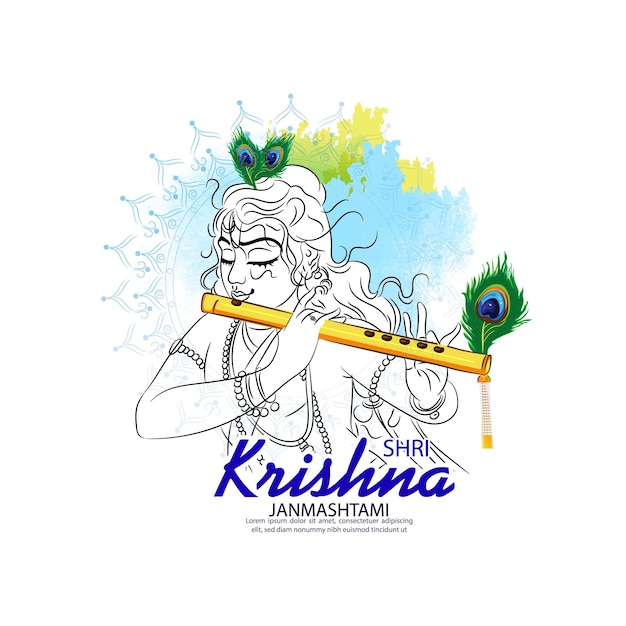 Vector illustration of happy janmashtami lord krishna in janmashtami festival of india with hindi calligra