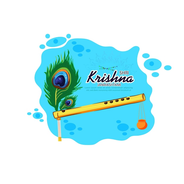 Vector illustration of happy janmashtami lord krishna in janmashtami festival of india with hindi calligra