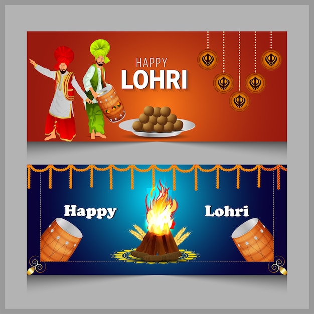 Illustration for happy lohri celebration banner set