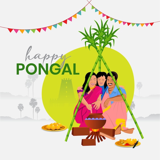 illustration of Happy Pongal Holiday Harvest Festival of Tamil Nadu South India greeting background