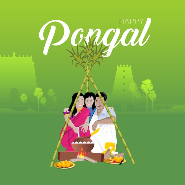 illustration of Happy Pongal Holiday Harvest Festival of Tamil Nadu South India greeting background