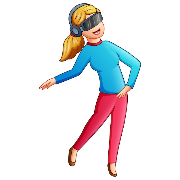 Illustration of happy a woman wearing VR glasses