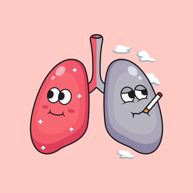 Illustration of healthy lungs and smoking lungs cartoon. Health icon symbol vector