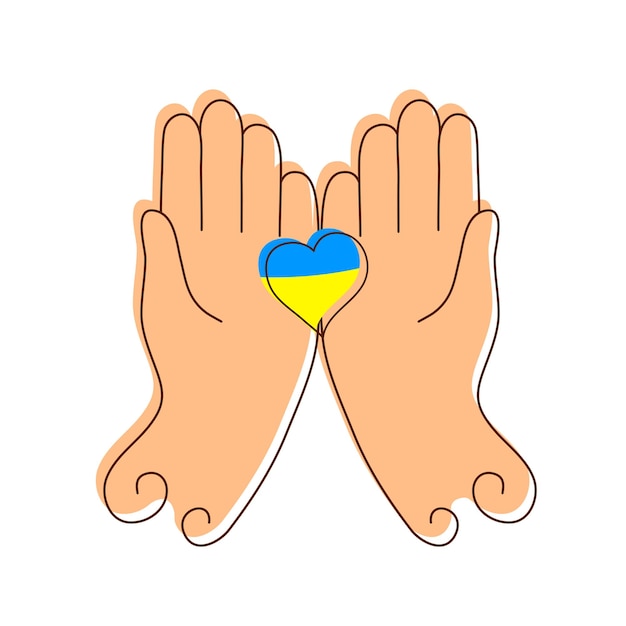 Illustration of a heart in hand in the shape of the Ukrainian flag Isolated on white background Vector graphics