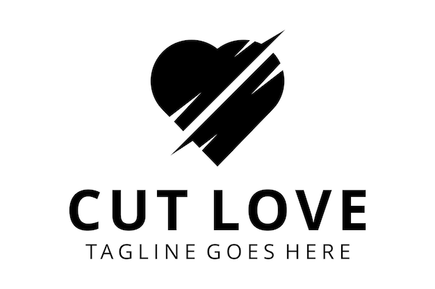 Illustration of a heart or love with a sharp cut with a knife cutting the middle in half logo design