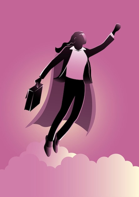 An Illustration of hero businesswoman with super power flying