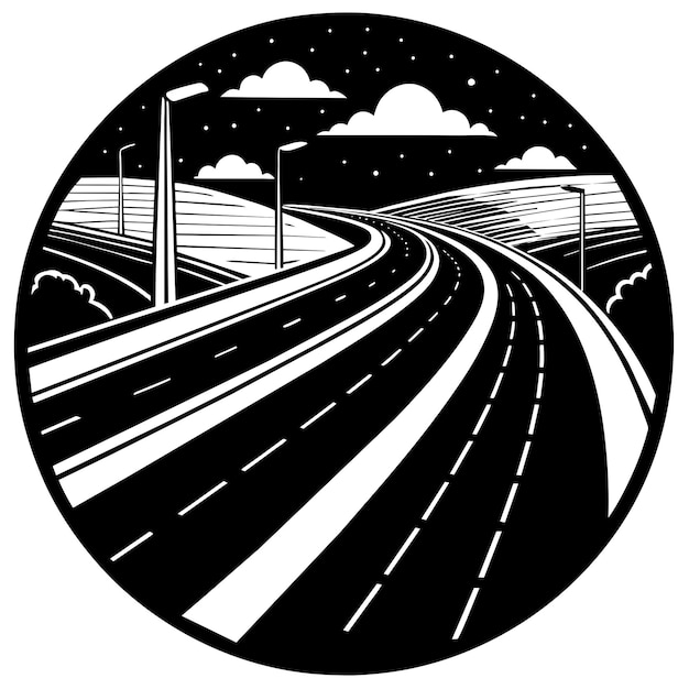 illustration of a highway in the middle of the night sky