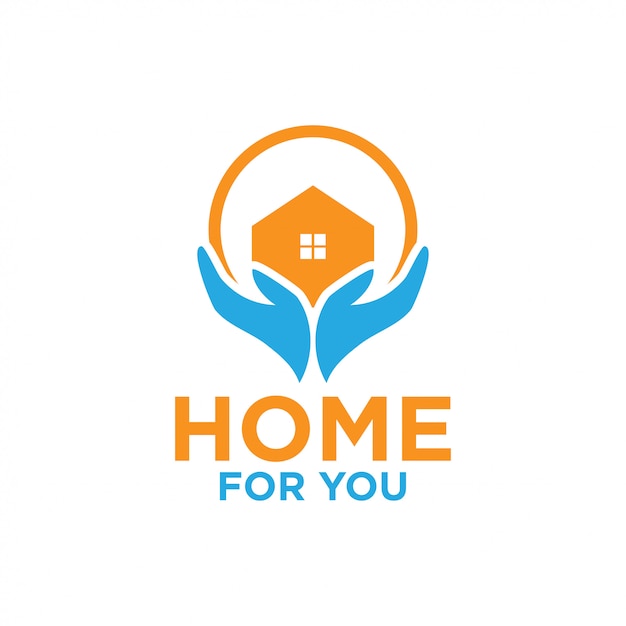 Illustration of home and hand logo design template