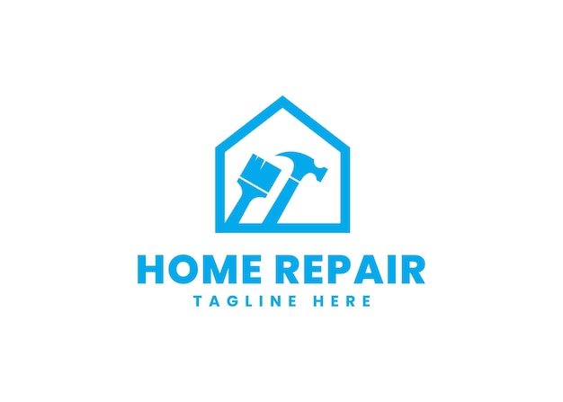 Illustration Home Repair with hammer and brush paint logo design