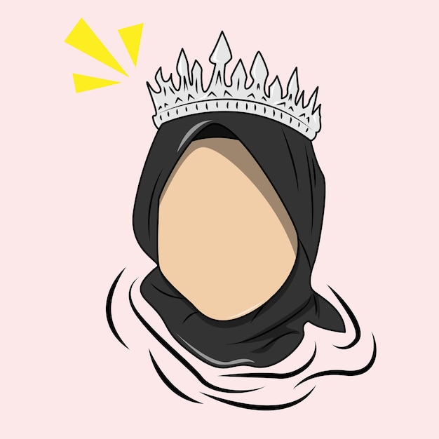 illustration of hooded muslim girl with crown with plain face