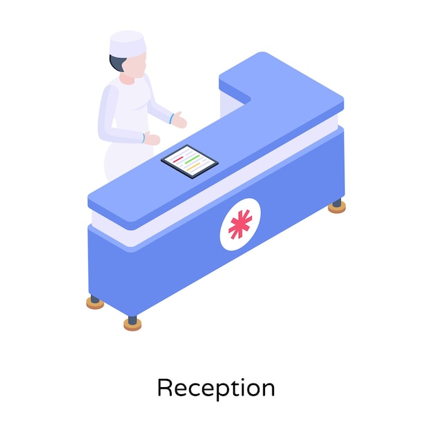 An illustration of hospital reception in isometric design