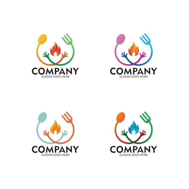 Illustration of human logo of spoon and fork. Hot spicy food logo. Food or culinary business logo