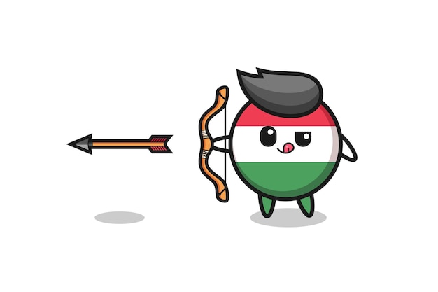 Illustration of hungary flag character doing archeryxA