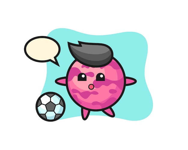 Illustration of ice cream scoop cartoon is playing soccer