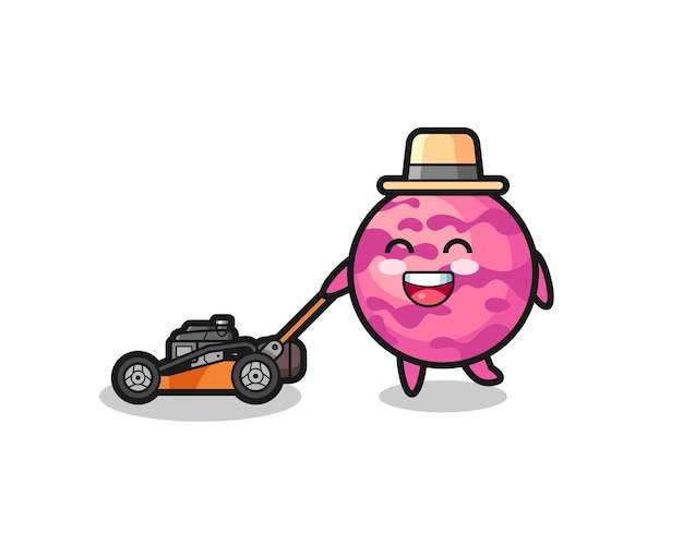 Illustration of the ice cream scoop character using lawn mower