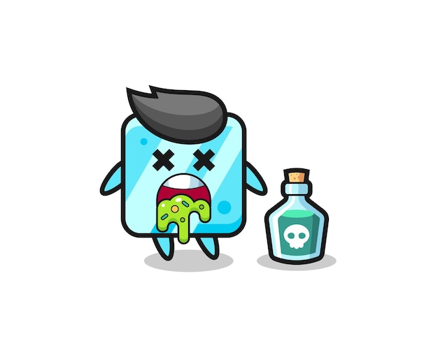 Illustration of an ice cube character vomiting due to poisoning