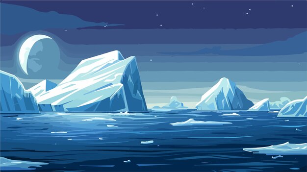 Vector an illustration of an iceberg with the moon in the background